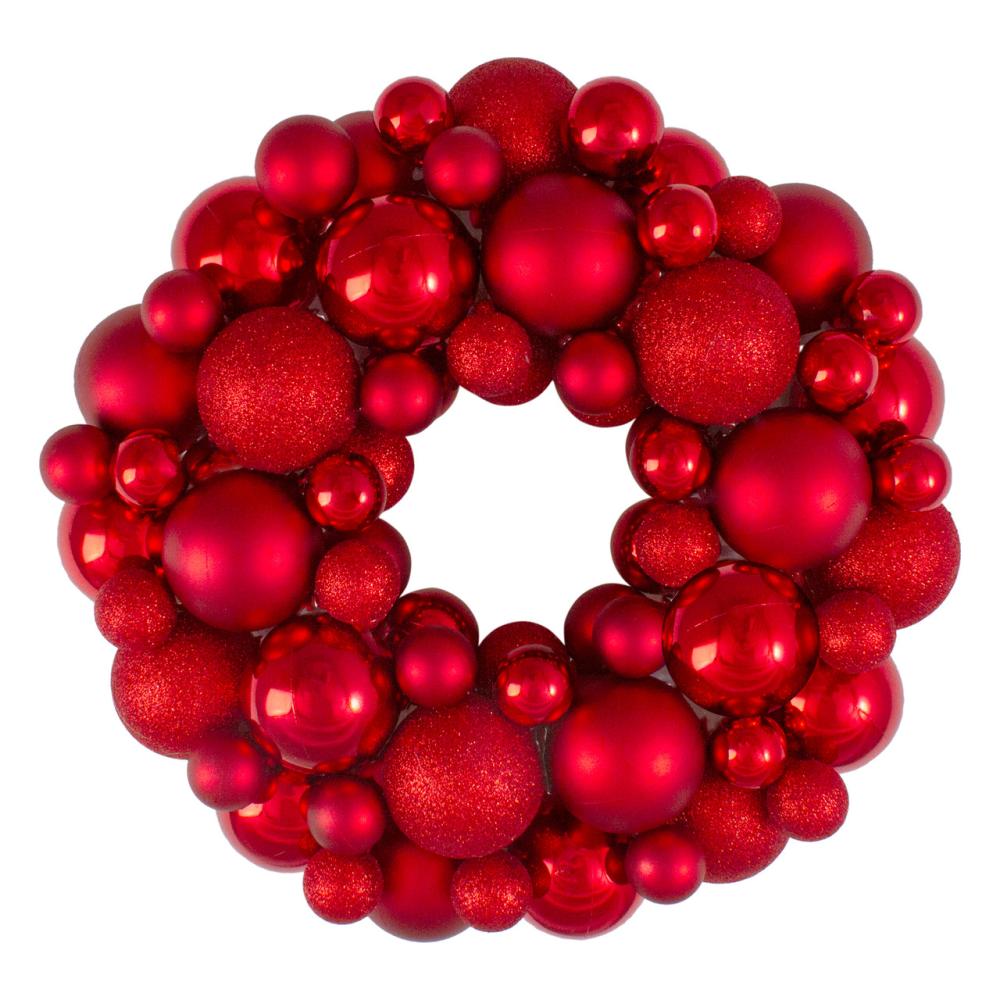 Shatterproof Ball Wreaths | Red Hot 3-Finish Shatterproof Ball Christmas Wreath – 13-Inch, Unlit Shatterproof Ball Wreaths Shatterproof Ball Wreaths