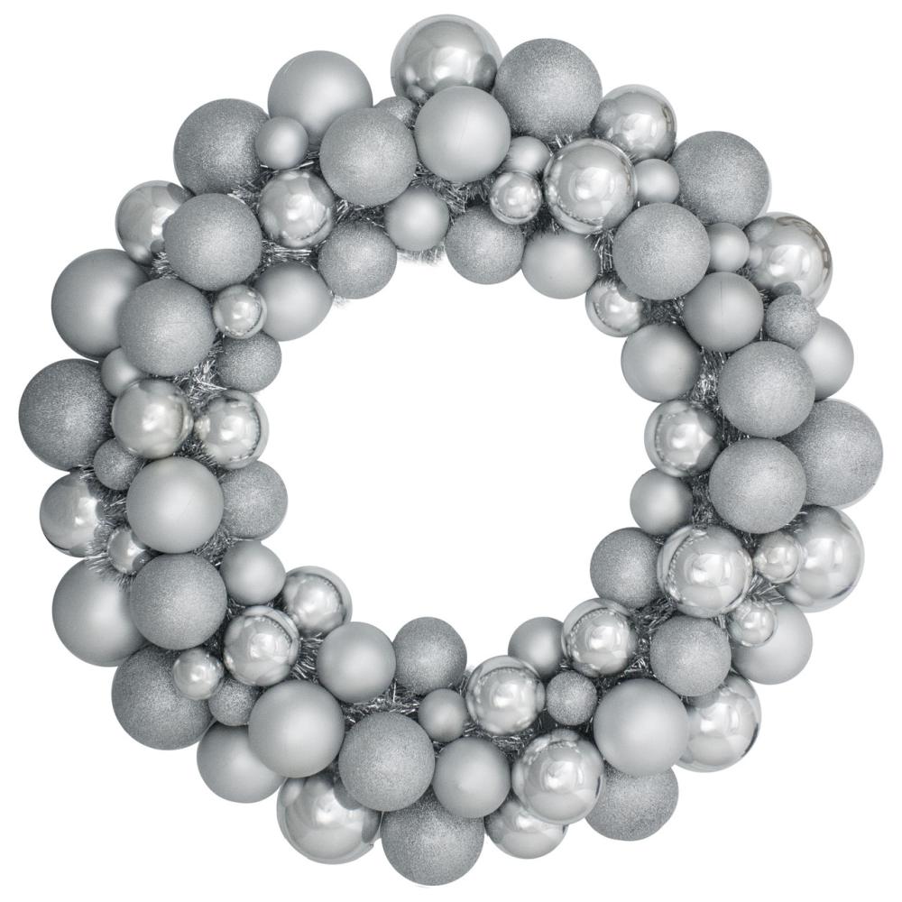 Shatterproof Ball Wreaths | Silver 3-Finish Shatterproof Ball Ornament Christmas Wreath, 36-Inch Shatterproof Ball Wreaths Shatterproof Ball Wreaths