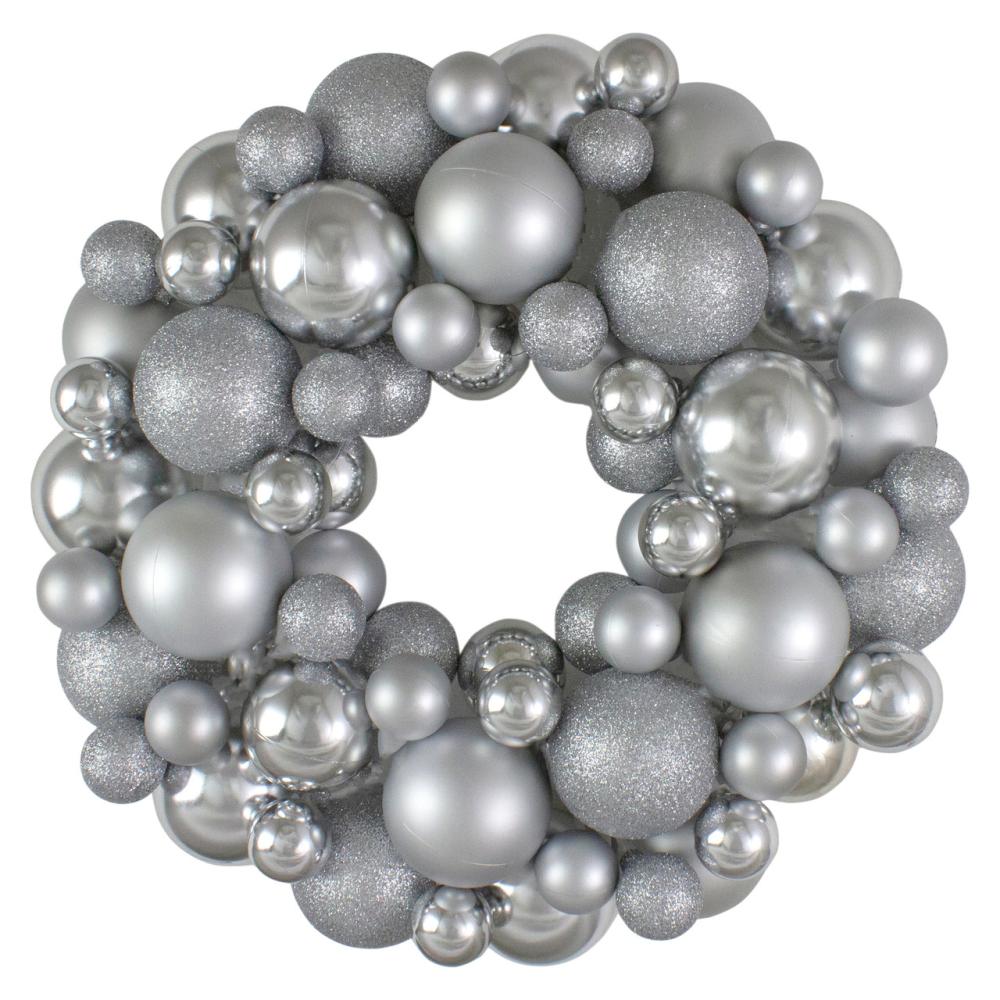 Shatterproof Ball Wreaths | Silver Splendor 3-Finish Shatterproof Ball Christmas Wreath, 13-Inch Shatterproof Ball Wreaths Shatterproof Ball Wreaths