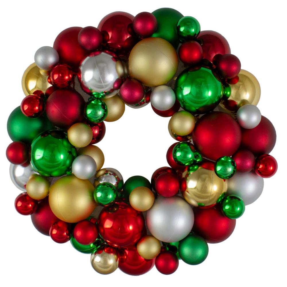 Shatterproof Ball Wreaths | Traditional Colors 2-Finish Shatterproof Ball Christmas Wreath, 13-Inch Shatterproof Ball Wreaths Shatterproof Ball Wreaths