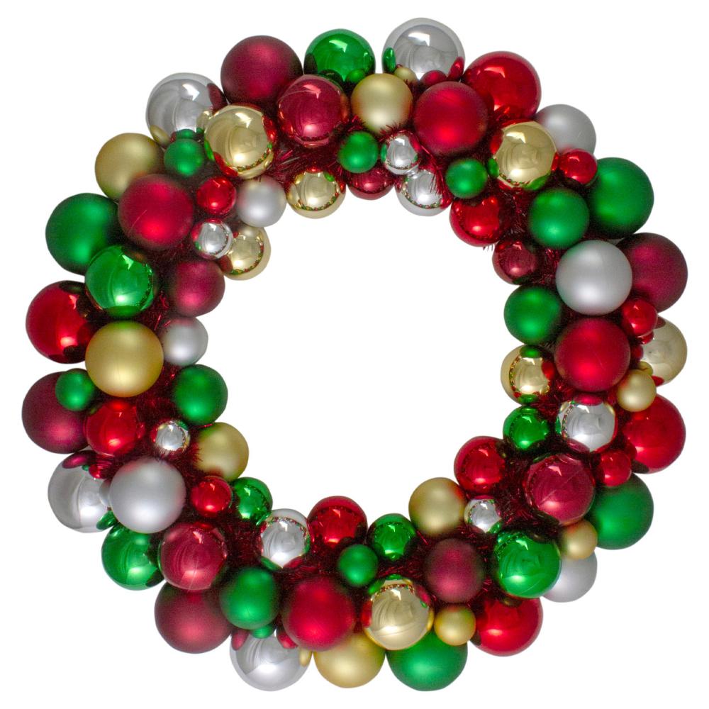 Shatterproof Ball Wreaths | Traditional Colors 2-Finish Shatterproof Ball Christmas Wreath, 24-Inch Shatterproof Ball Wreaths Shatterproof Ball Wreaths