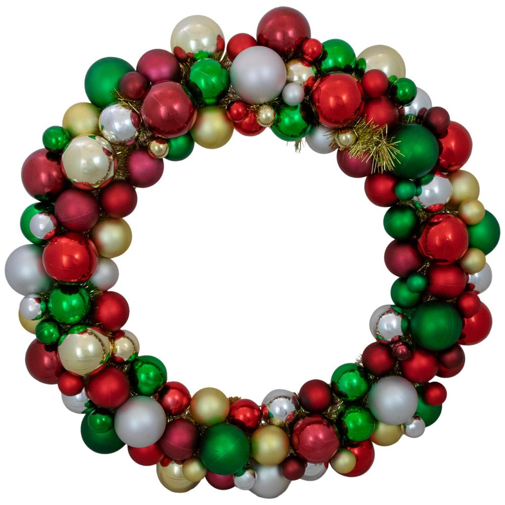 Shatterproof Ball Wreaths | Traditional Colors 2-Finish Shatterproof Ball Christmas Wreath, 36-Inch Shatterproof Ball Wreaths