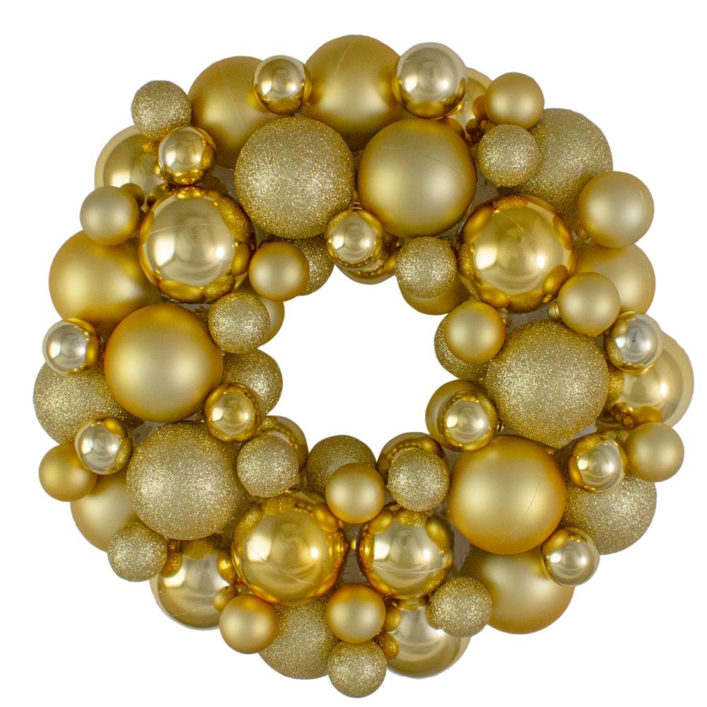 Shatterproof Ball Wreaths | Vegas Gold 3-Finish Shatterproof Ball Christmas Wreath, 13-Inch Shatterproof Ball Wreaths Shatterproof Ball Wreaths