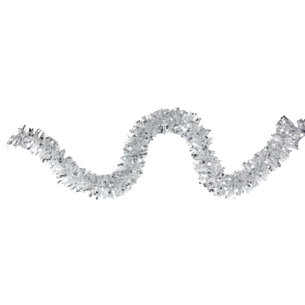 Specialty Garland | 12′ x 3" Shiny Silver and Snowblush Wide Cut Tinsel Christmas Garland – Unlit Classic Tinsel Garland Classic Tinsel Garland