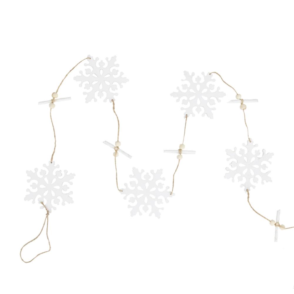 Specialty Garland | 4′ White Snowflakes on Jute Rope Hanging Christmas Garland Garland Specialty Garland