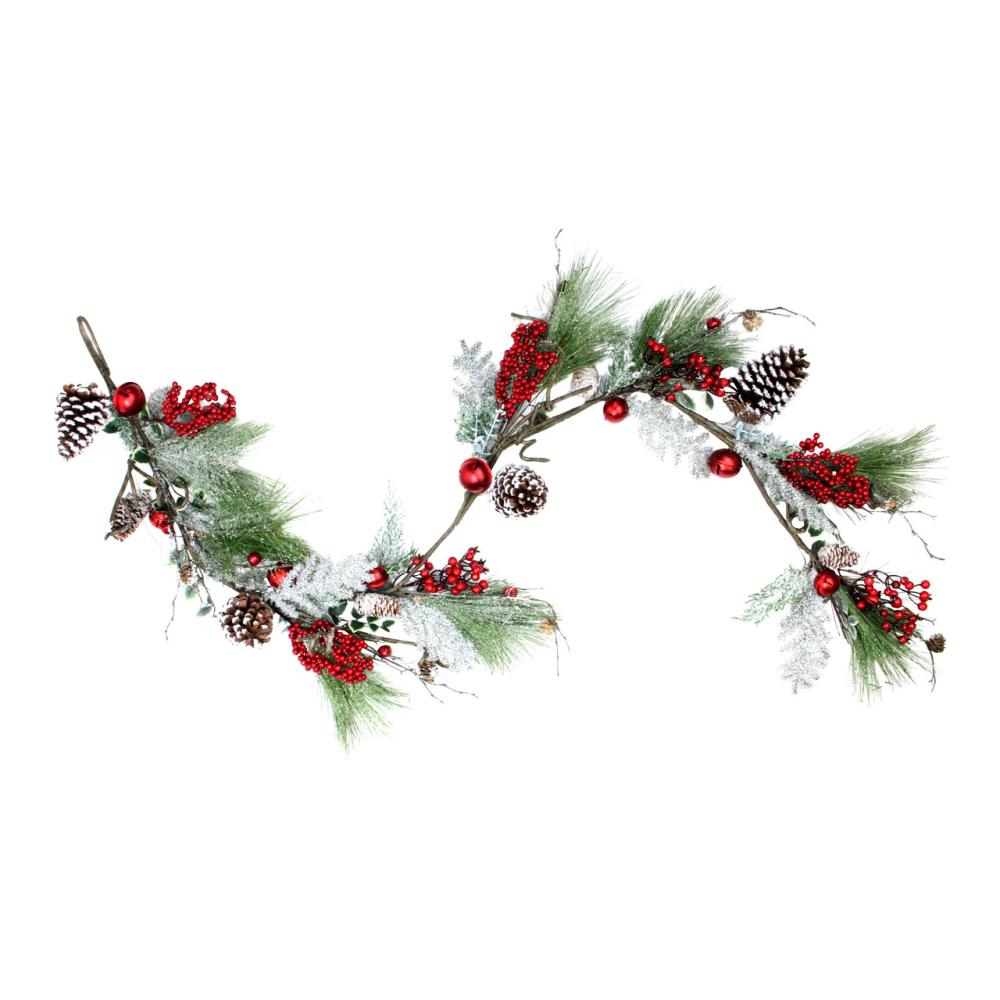 Specialty Garland | 5.5′ x 7" Frosted and Flocked Berries Christmas Garland – Unlit Frosted, Flocked, Iced Garland Frosted, Flocked, Iced Garland