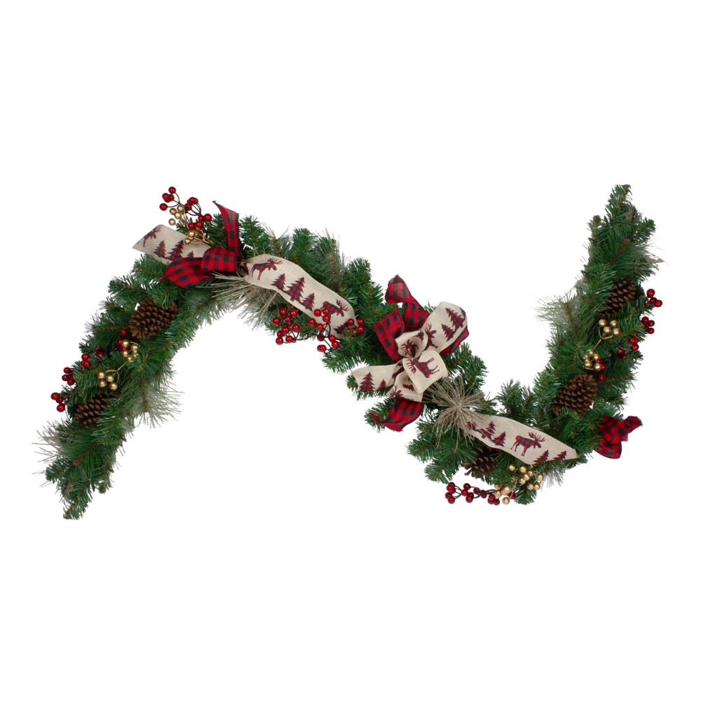 Specialty Garland | 6′ x 12" Bows and Berries Artificial Christmas Garland – Unlit Garland Specialty Garland