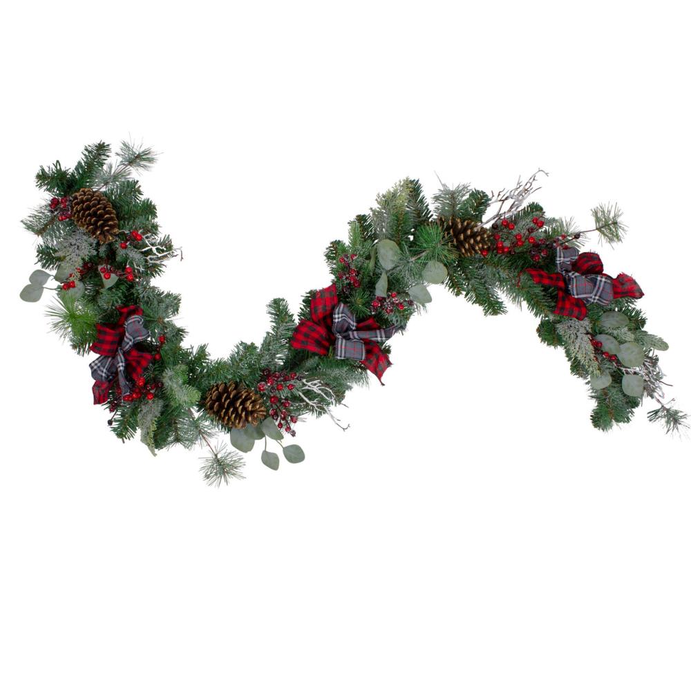 Specialty Garland | 6′ x 12" Dual Plaid and Berries Artificial Christmas Garland – Unlit Garland Specialty Garland