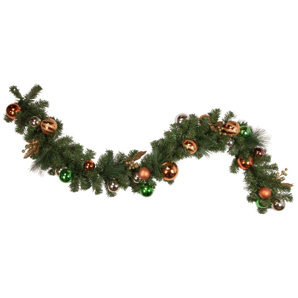 Specialty Garland | 6′ x 12” Green Artificial Mixed Foliage with Ornaments Christmas Garland, Unlit Garland Specialty Garland