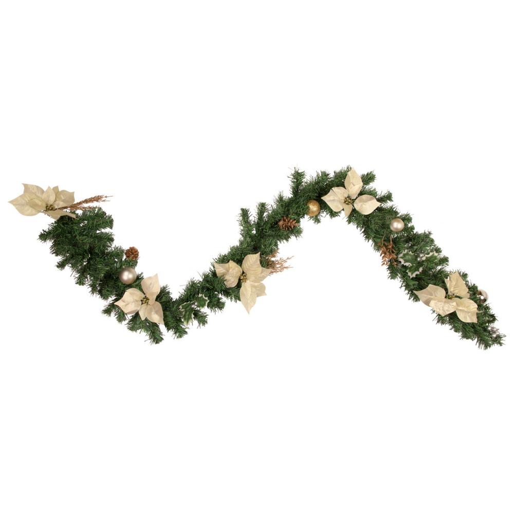 Specialty Garland | 6′ x 9" Poinsettia and Pinecone Artificial Christmas Garland, Unlit Garland Specialty Garland