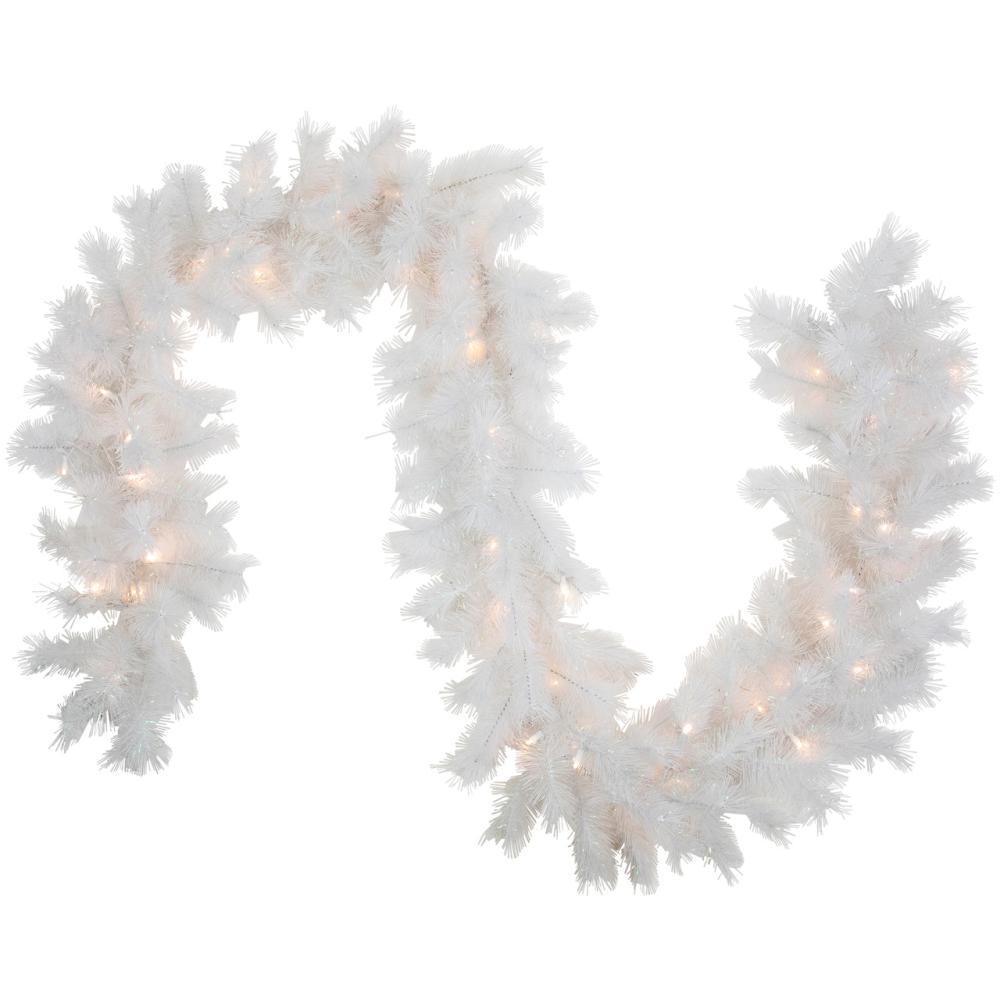 Specialty Garland | 9′ x 14" Pre-Lit White Alaskan Pine Artificial Christmas Garland, Warm White LED Lights Garland Pre-Lit Garland