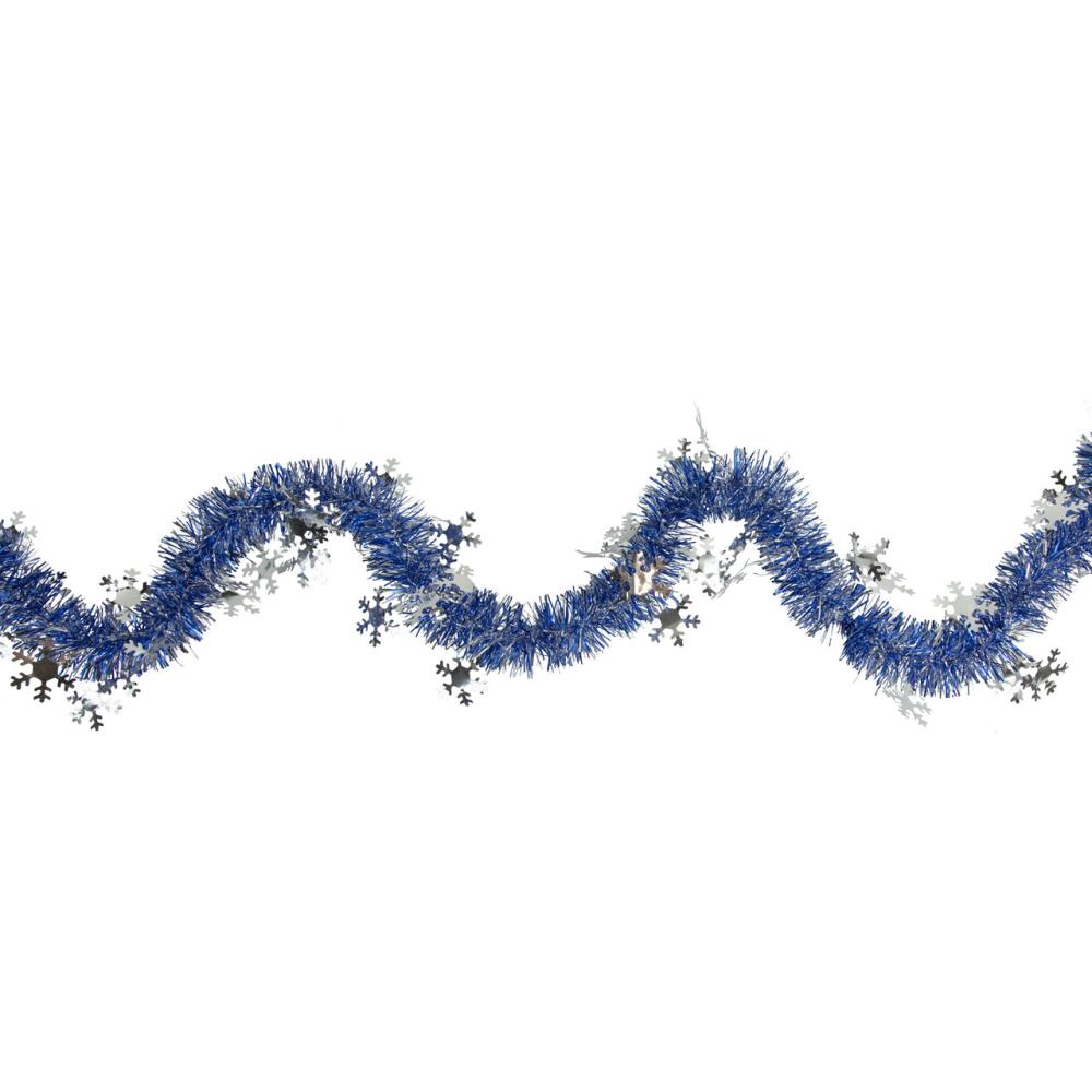 Specialty Garland | Commercial Christmas Tinsel Snowflake Garland – 50′ x 2" – Royal Blue and Silver – Unlit Garland Specialty Garland