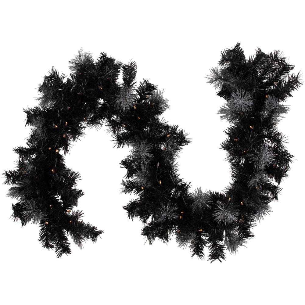 Specialty Garland | Pre-Lit Batter Operated Black Christmas Garland with Timer – 6′ – Warm White LED Lights Garland Pre-Lit Garland