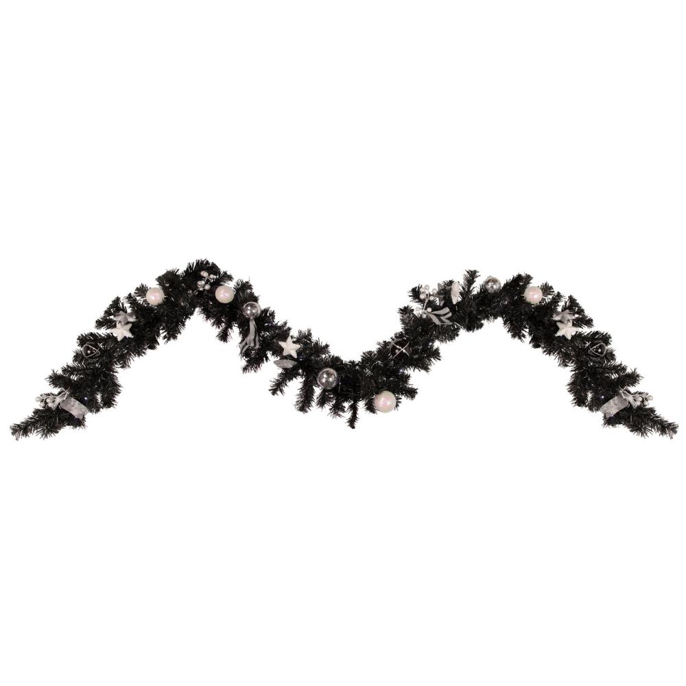 Specialty Garland | Pre-Lit Battery Operated Black Pine Artificial Christmas Garland – 9′ x 6" -Cool White LED Lights Garland Specialty Garland