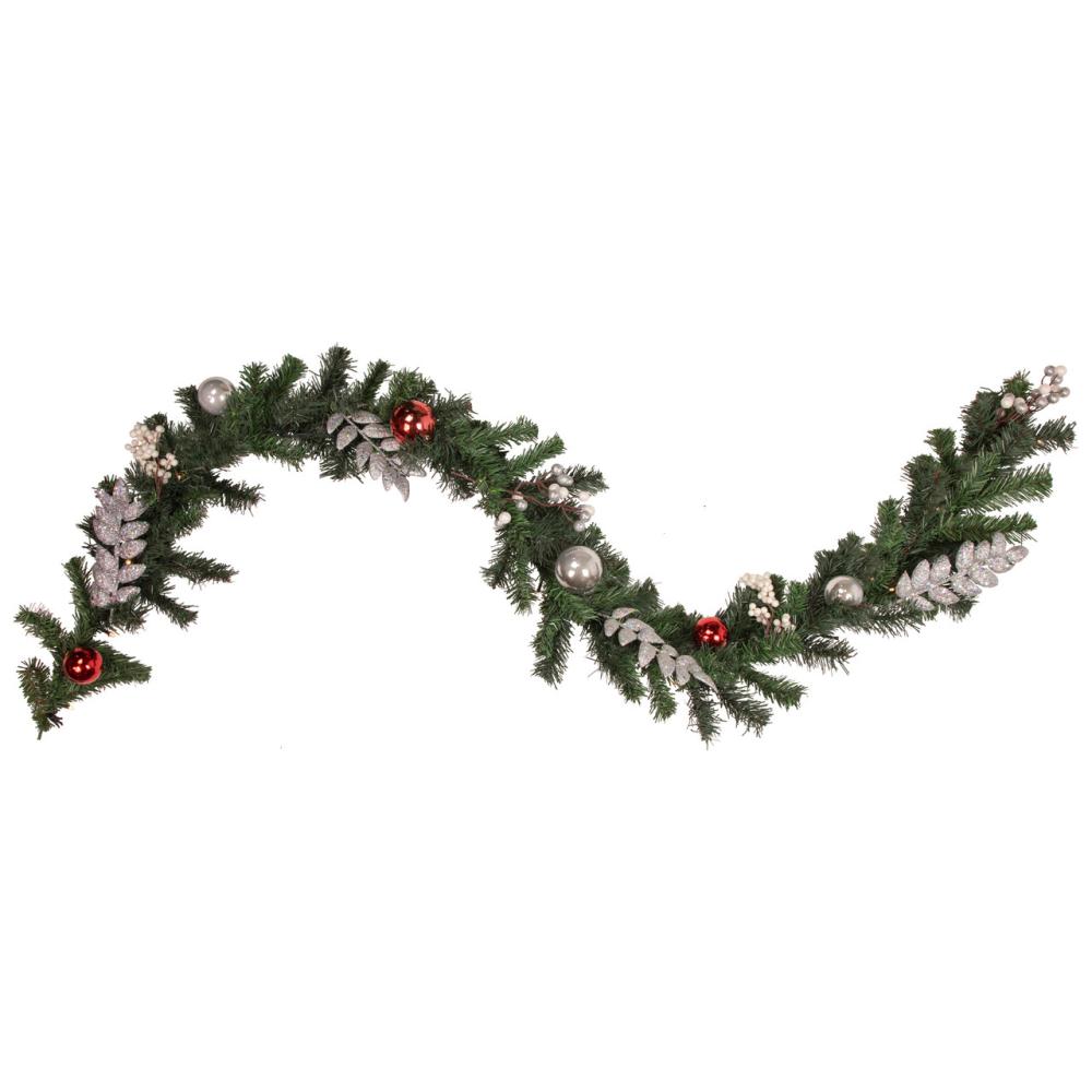 Specialty Garland | Pre-Lit Battery Operated Decorated Green Pine Christmas Garland – 6′ x 10" – Warm White LED Lights Garland Pre-Lit Garland