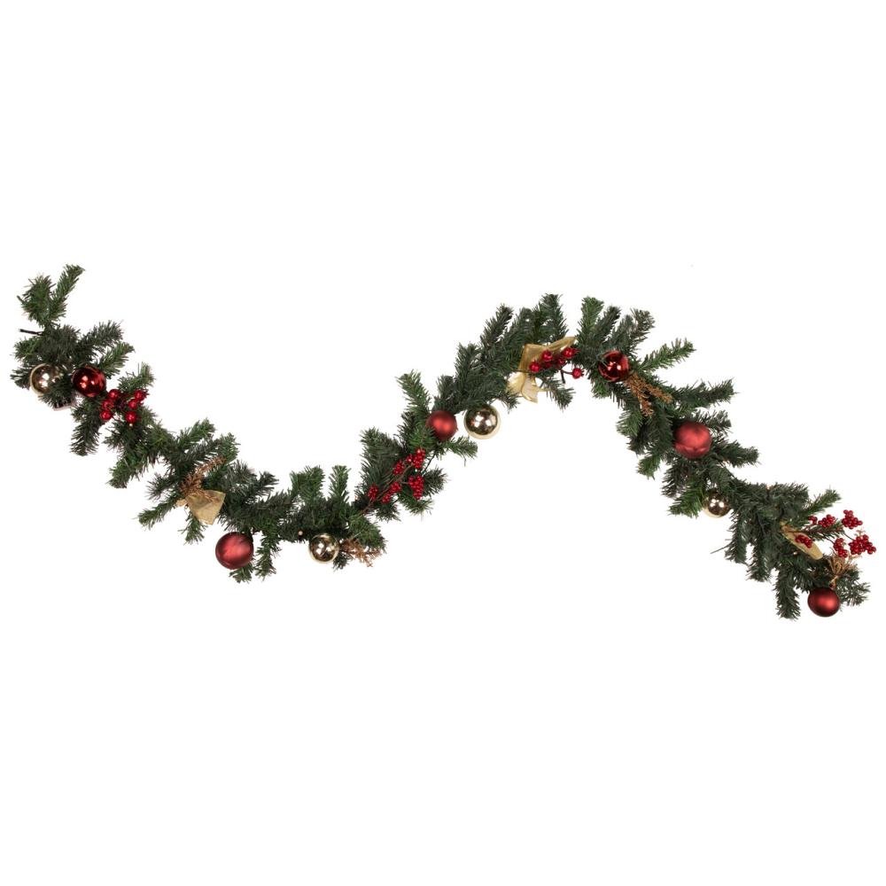 Specialty Garland | Pre-Lit Battery Operated Decorated Pine Christmas Garland – 6’x 8" – Warm White LED Lights Garland Pre-Lit Garland