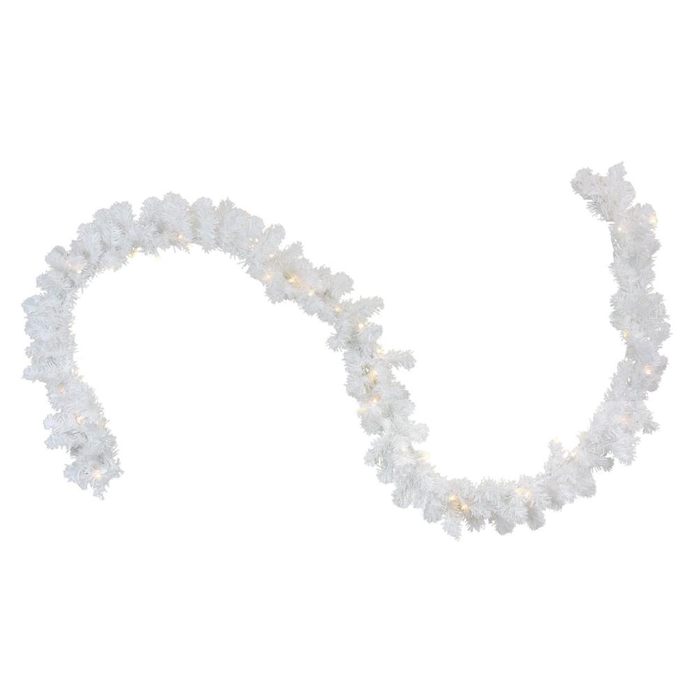 Specialty Garland | Pre-Lit Battery Operated White Pine Artificial Christmas Garland – 9′ x 10" – LED Clear Lights Garland Pre-Lit Garland