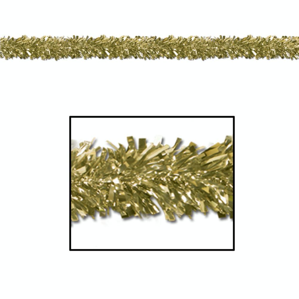 Specialty Garland | Set of 12 Festive Metallic Gold Foil Tinsel 6-Ply Christmas Garlands 15′ – Unlit Classic Tinsel Garland Classic Tinsel Garland