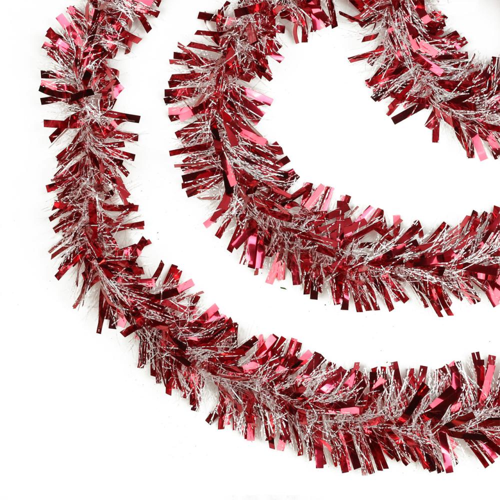 Specialty Garland | Wide Cut Snowblush Tinsel Commercial Christmas Garland – 50′ x 4" – Red and White – Unlit Classic Tinsel Garland Classic Tinsel Garland