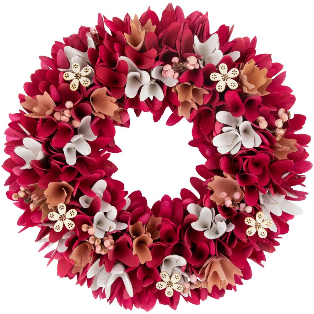 Specialty Wreaths | 13" Fuchsia Pink and White Wooden Floral Spring Wreath with Berries Specialty Wreaths Specialty Wreaths