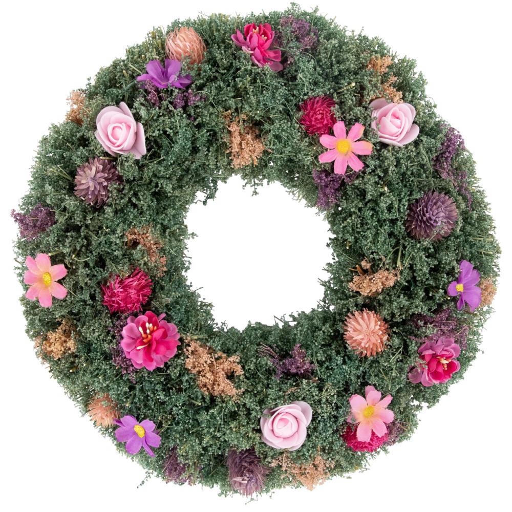 Specialty Wreaths | 13" Pink Rose and Purple Thistle Mixed Floral Spring Wreath Specialty Wreaths Specialty Wreaths