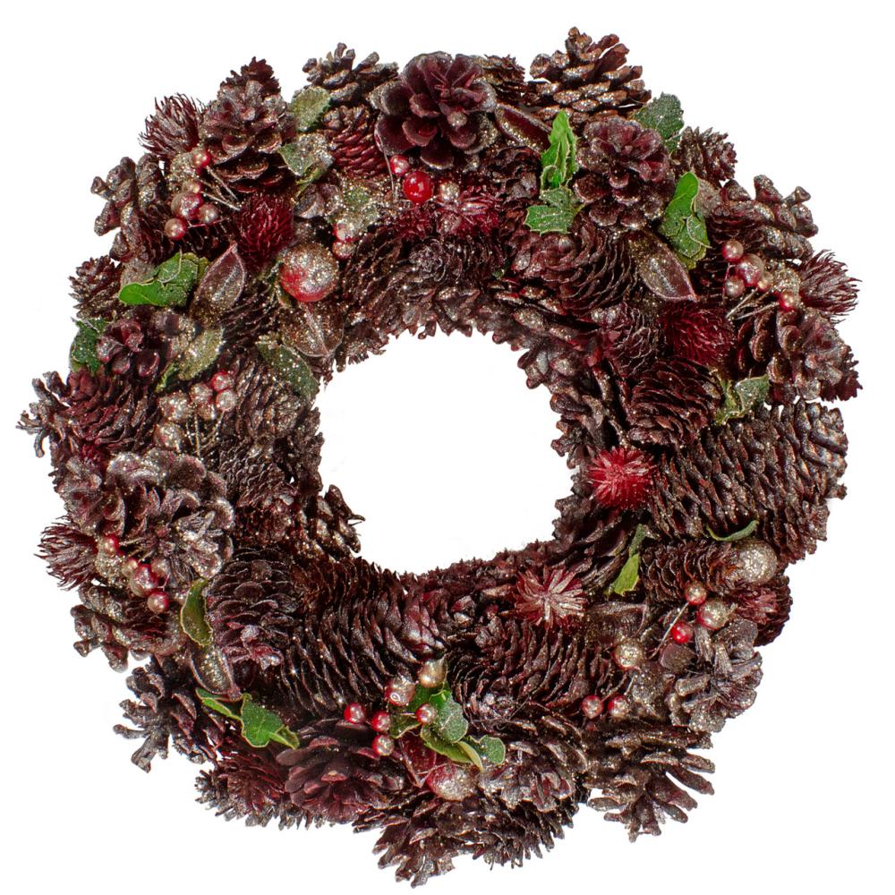 Specialty Wreaths | 13" Red and Gold Glittered Pine Cone and Berry Christmas Wreath Specialty Wreaths Specialty Wreaths