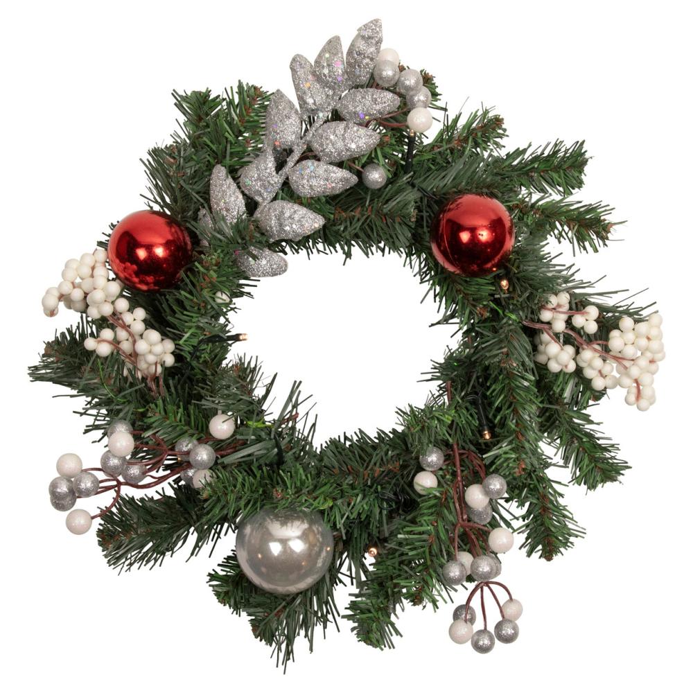 Specialty Wreaths | 16" Pre-Lit Decorated Green Pine Artificial Christmas Wreath, Warm White LED Lights Specialty Wreaths Specialty Wreaths