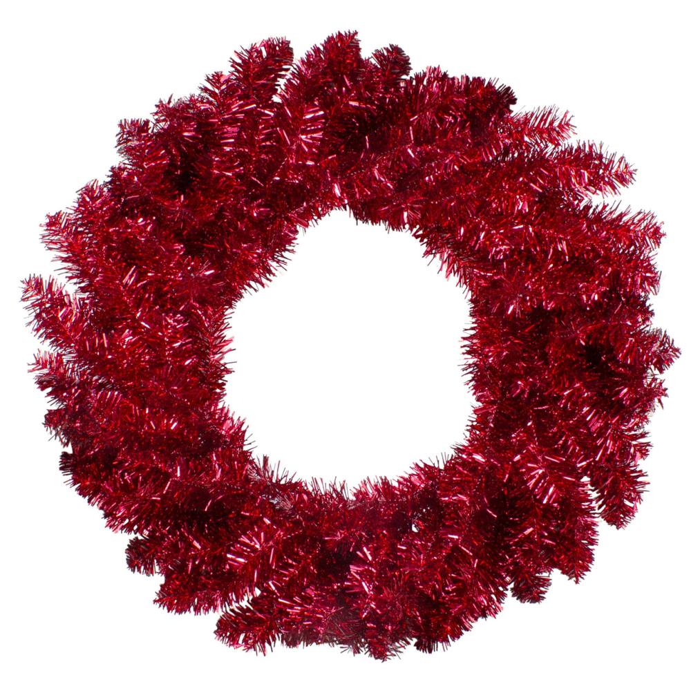 Specialty Wreaths | 24" Metallic Red Artificial Double Tinsel Christmas Wreath – Unlit Specialty Wreaths Specialty Wreaths