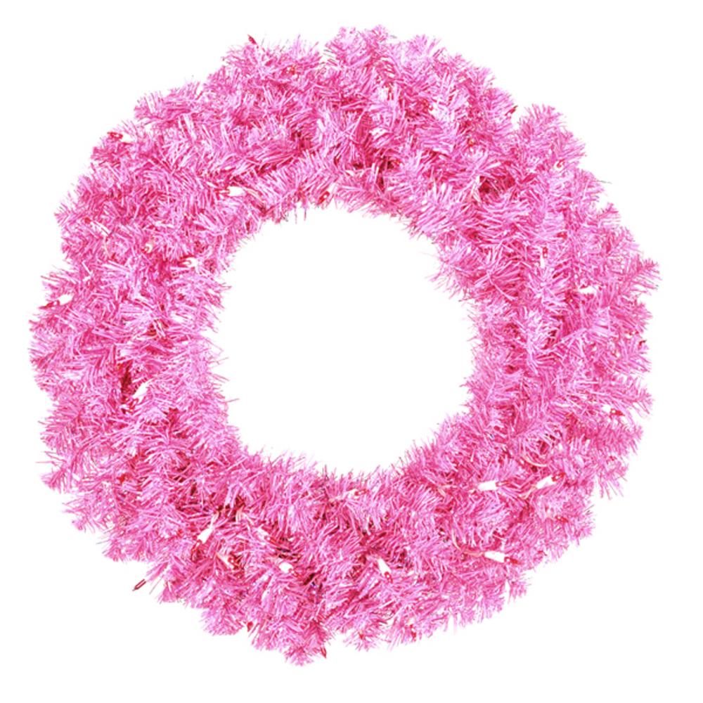 Specialty Wreaths | 24" Pre-Lit Hot Pink Artificial Christmas Wreath – Pink Lights Specialty Wreaths Specialty Wreaths