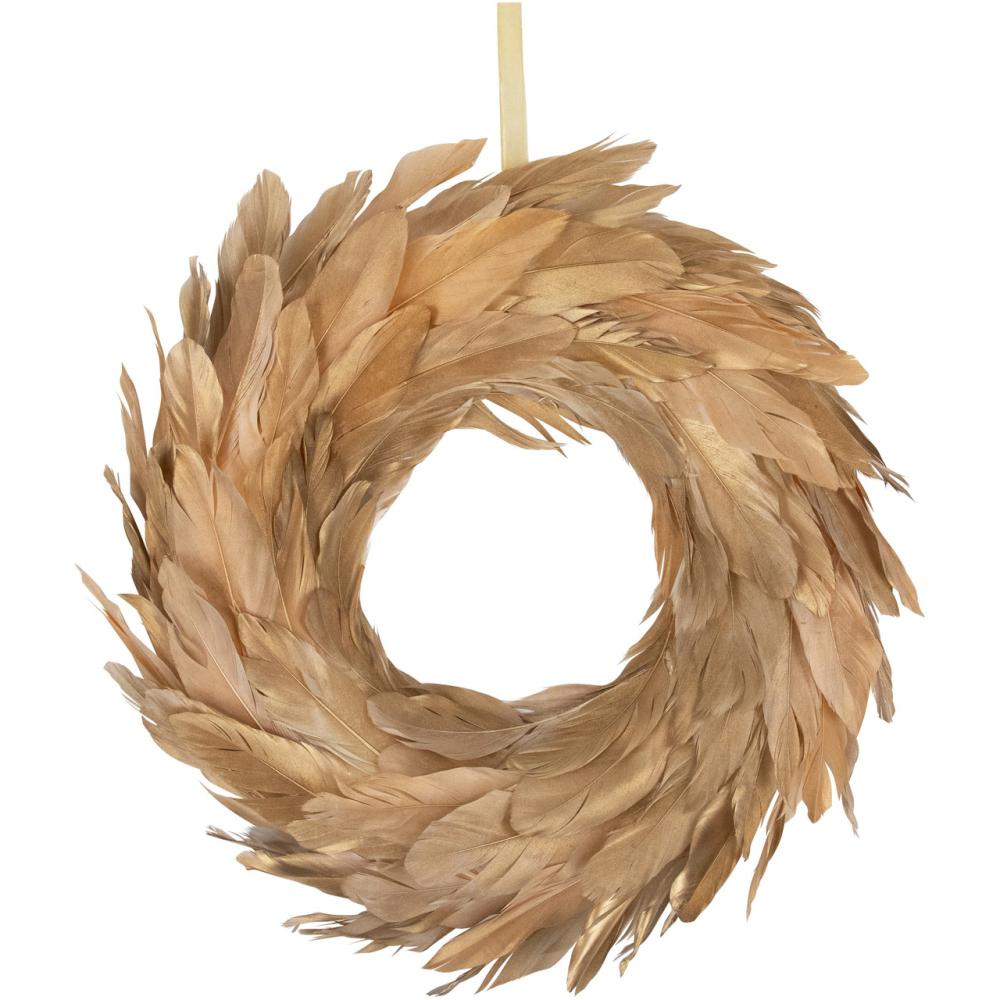 Specialty Wreaths | Artificial Feather Wreath – 14" – Gold Specialty Wreaths Specialty Wreaths