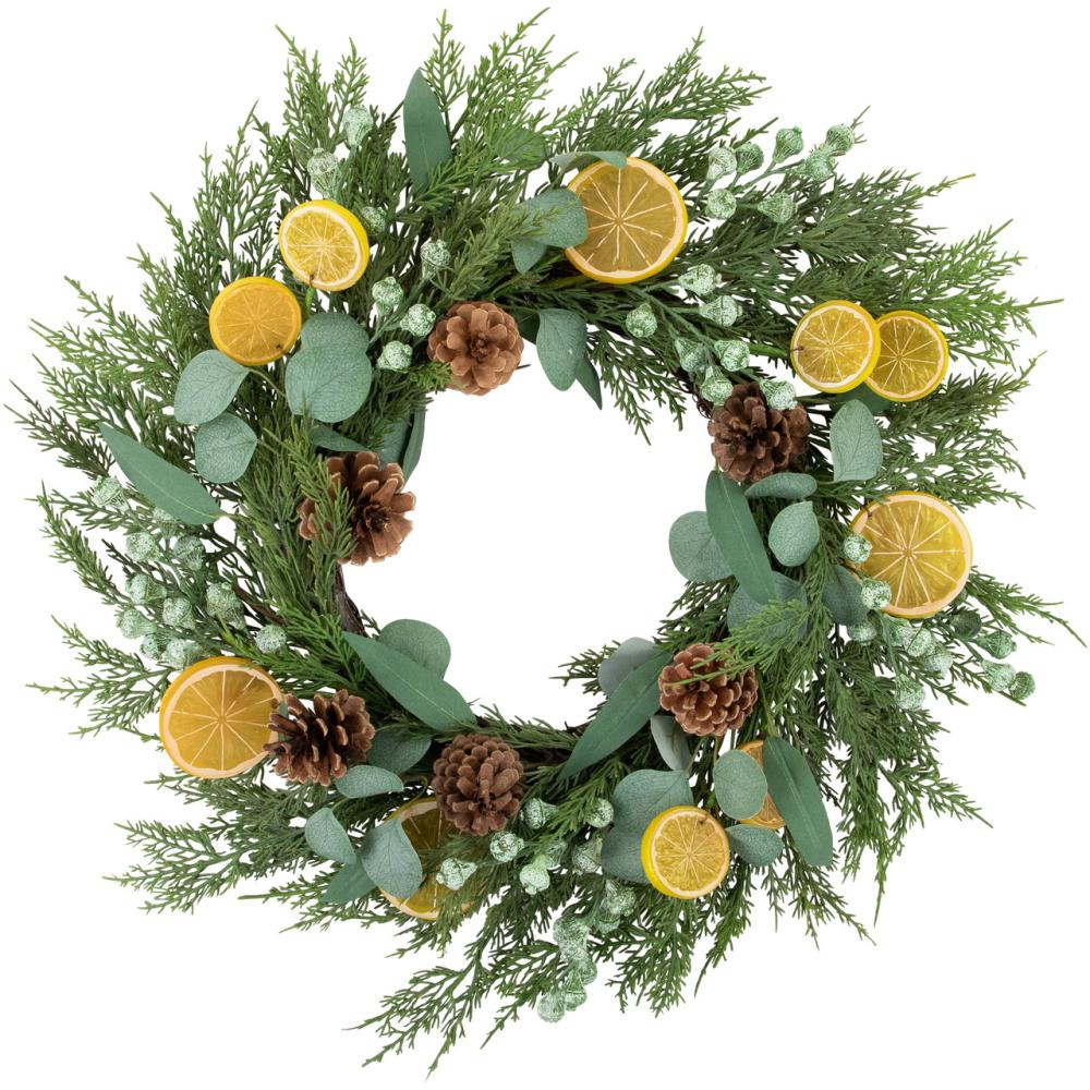 Specialty Wreaths | Cypress and Eucalyptus with Lemon Slices Artificial Christmas Wreath, 22-Inch, Unlit Specialty Wreaths Specialty Wreaths