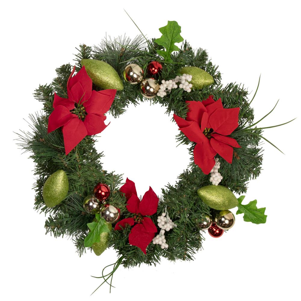 Specialty Wreaths | Decorated Red and Green Poinsettia and Pine Artificial Christmas Wreath, 24-inch, Unlit Specialty Wreaths Specialty Wreaths