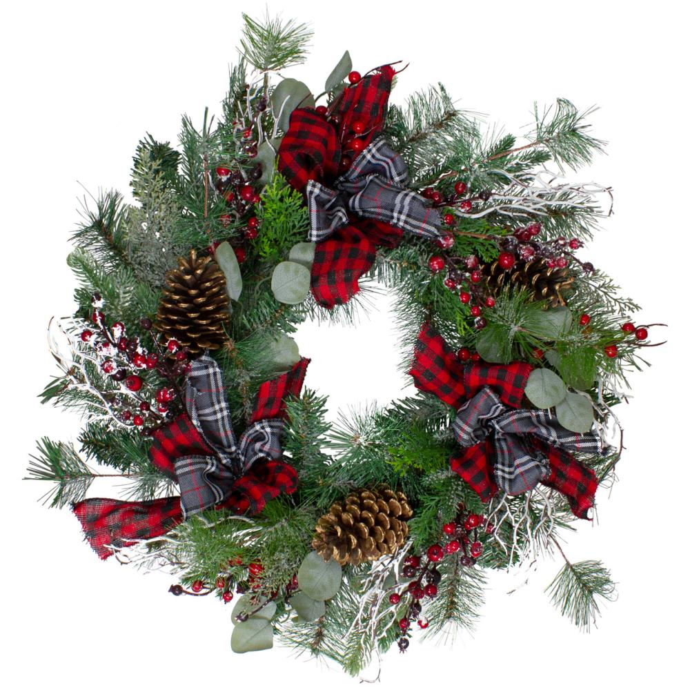 Specialty Wreaths | Dual Plaid and Berries Artificial Christmas Wreath – 24-Inch, Unlit Specialty Wreaths Specialty Wreaths