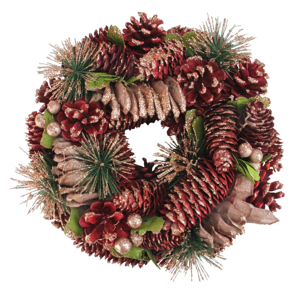 Specialty Wreaths | Dusty Rose and Red Pine Cones Glitter Artificial Christmas Wreath, 10-Inch, Unlit Specialty Wreaths Specialty Wreaths