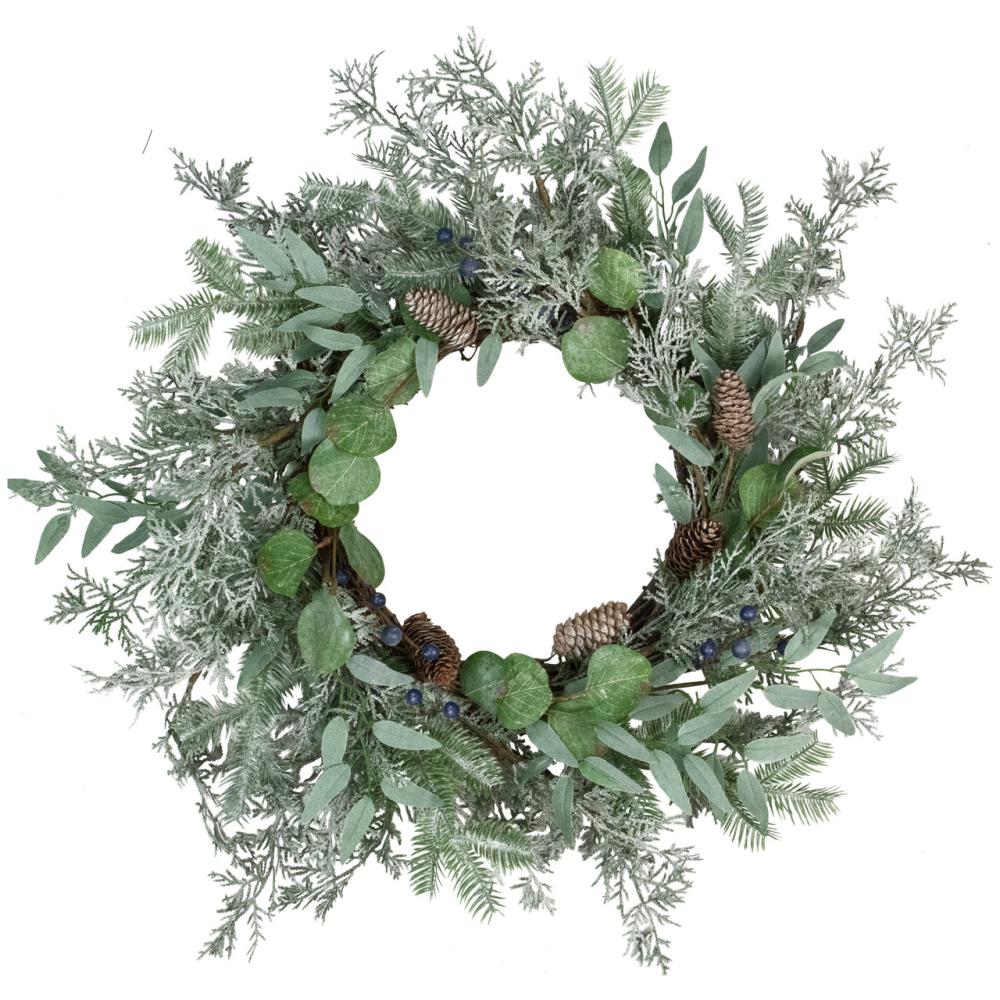 Specialty Wreaths | Frosted Green Mixed Foliage and Blueberries Artificial Christmas Wreath, 26-Inch, Unlit Specialty Wreaths Specialty Wreaths