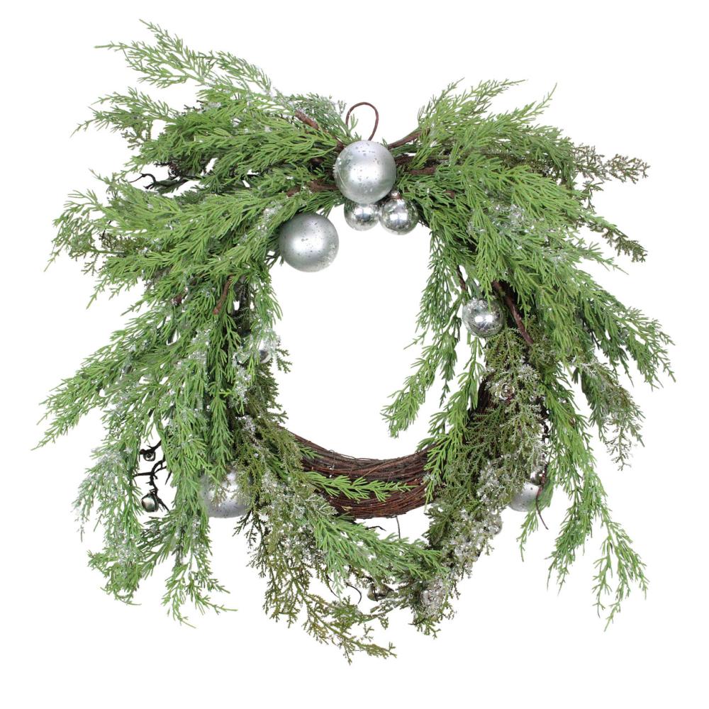 Specialty Wreaths | Iced Cedar Ornaments and Bells Artificial Christmas Wreath – 24-Inch, Unlit Specialty Wreaths Specialty Wreaths