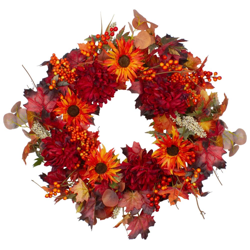 Specialty Wreaths | Leaves and Flowers Fall Harvest Wreath – 24-Inch, Unlit Specialty Wreaths Specialty Wreaths