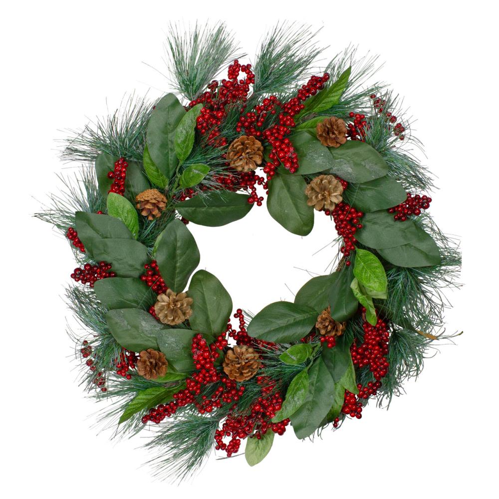 Specialty Wreaths | Leaves, Berry and Pine Needle Artificial Christmas Wreath – 24-Inch, Unlit Berry Wreaths Berry Wreaths