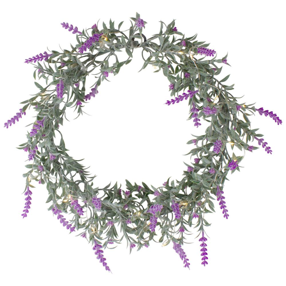 Specialty Wreaths | LED Lighted Artificial Pink Lavender Spring Wreath- 16-inch, White Lights Pre-Lit Wreaths Pre-Lit Wreaths