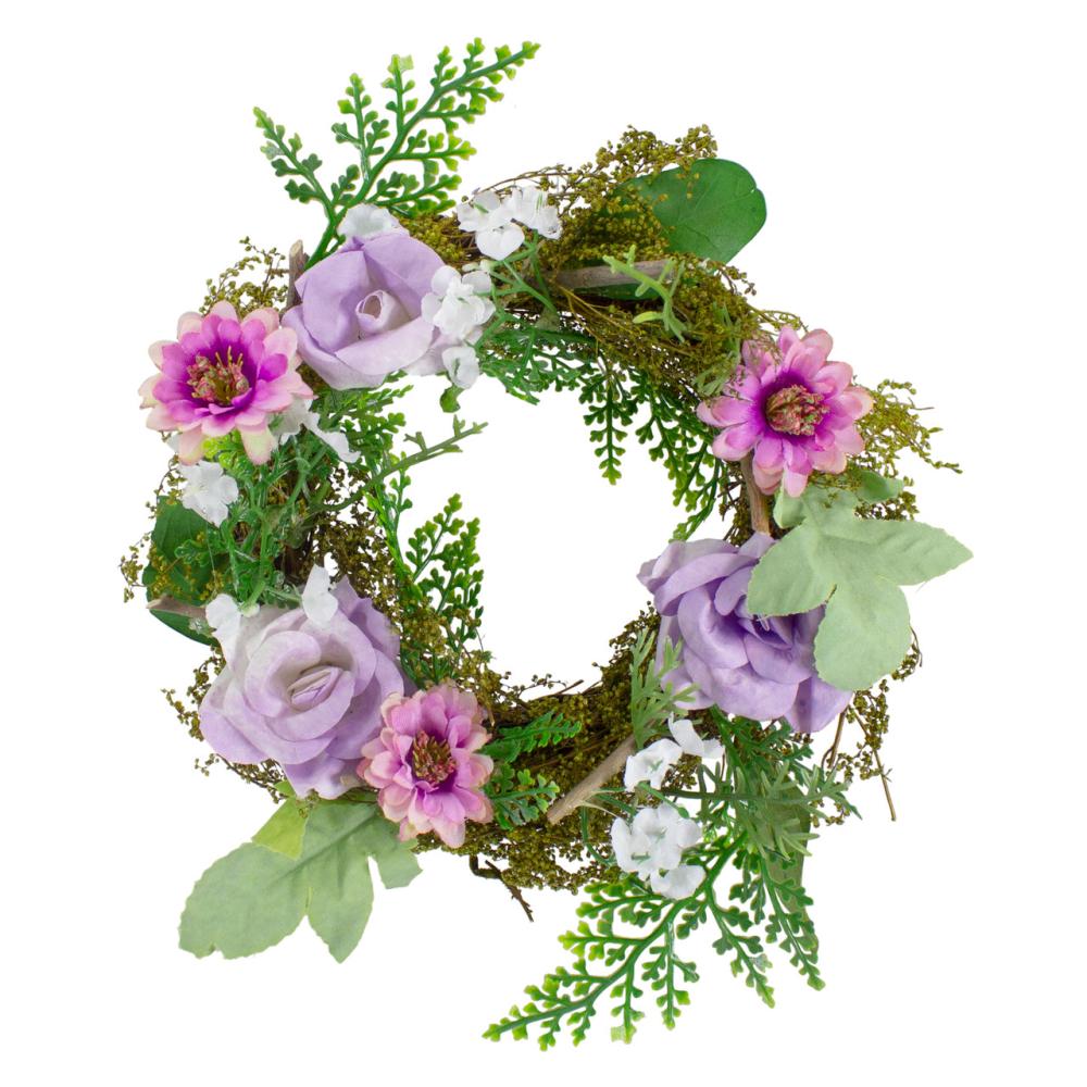 Specialty Wreaths | Mini Rose and Foliage Spring Wreath, Pink and Purple 8" Specialty Wreaths Specialty Wreaths