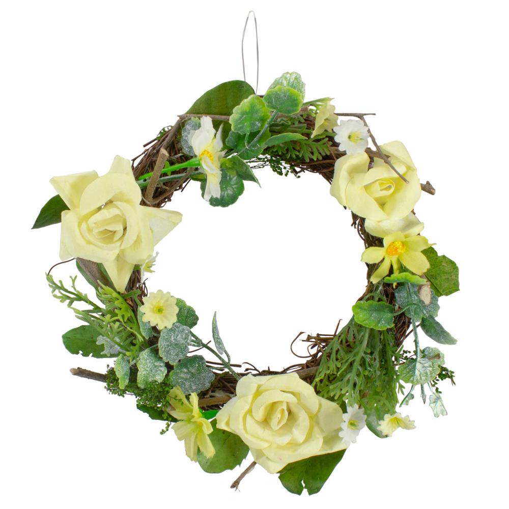 Specialty Wreaths | Mini Rose and Foliage Spring Wreath, Yellow 7" Specialty Wreaths Specialty Wreaths