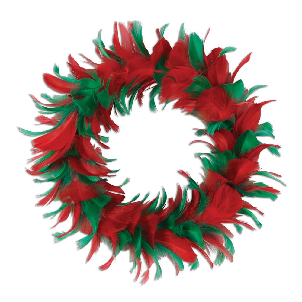 Specialty Wreaths | Pack of 6 Red and Green Christmas Decorative Party Feather Wreath 12" Specialty Wreaths Specialty Wreaths