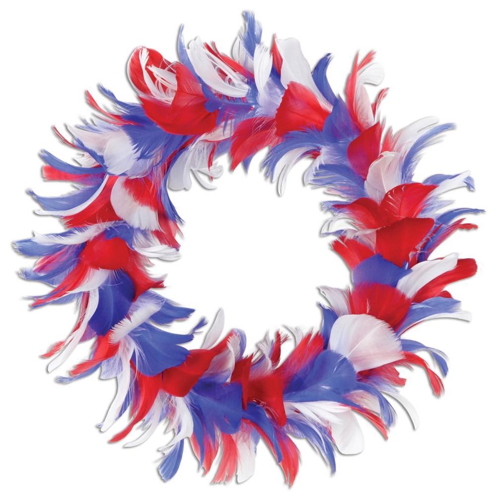 Specialty Wreaths | Pack of 6 Red White and Blue Patriotic Decorative Party Feather Wreath 12" Wreaths Specialty Wreaths