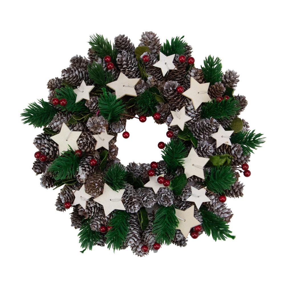 Specialty Wreaths | Pine Cone and Berries with Stars Artificial Christmas Wreath, 10-Inch, Unlit Frosted, Flocked, Iced Wreaths Frosted, Flocked, Iced Wreaths