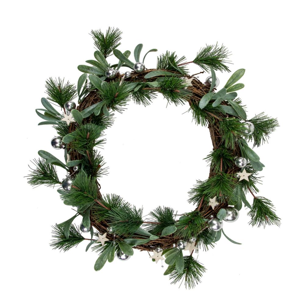 Specialty Wreaths | Pine Needle and Silver Ball Ornament Artificial Christmas Wreath, 12-Inch, Unlit Specialty Wreaths Specialty Wreaths