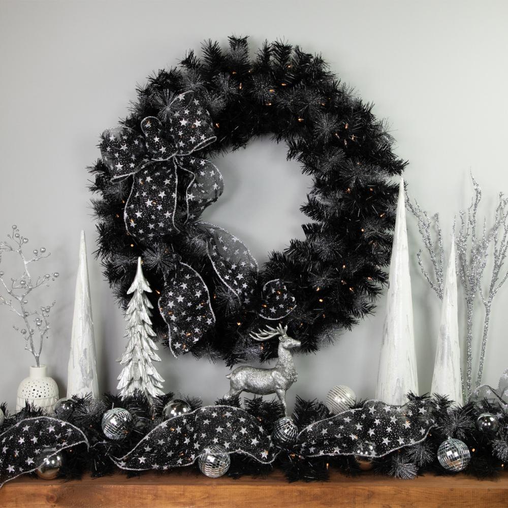 Specialty Wreaths | Pre-Lit Battery Operated Black Bristle Christmas Wreath – 36" – Warm White LED Lights Pre-Lit Wreaths Pre-Lit Wreaths