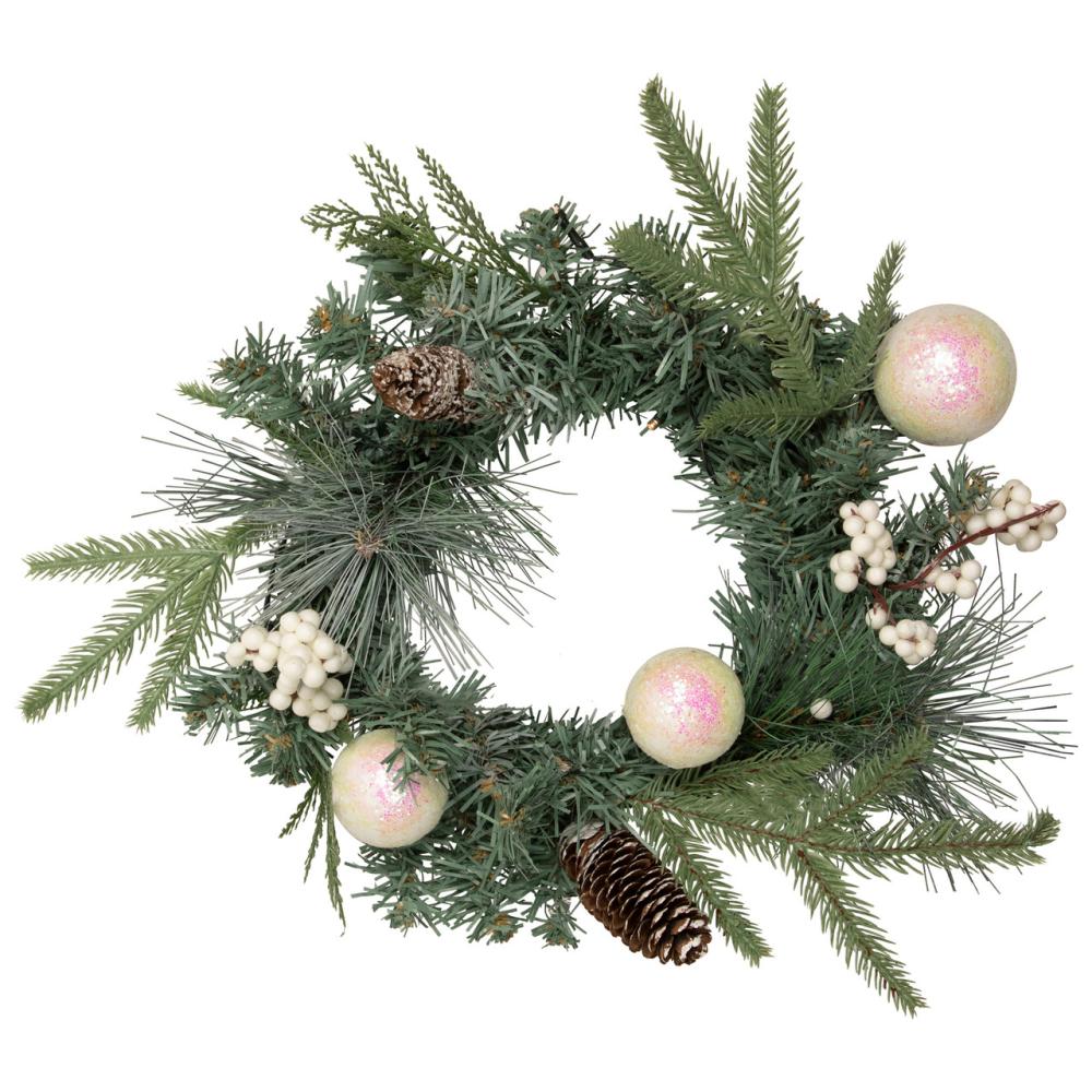 Specialty Wreaths | Pre-Lit Battery Operated Mixed Pine and Berries Christmas Wreath – 16" – Warm White LED Lights Specialty Wreaths Specialty Wreaths