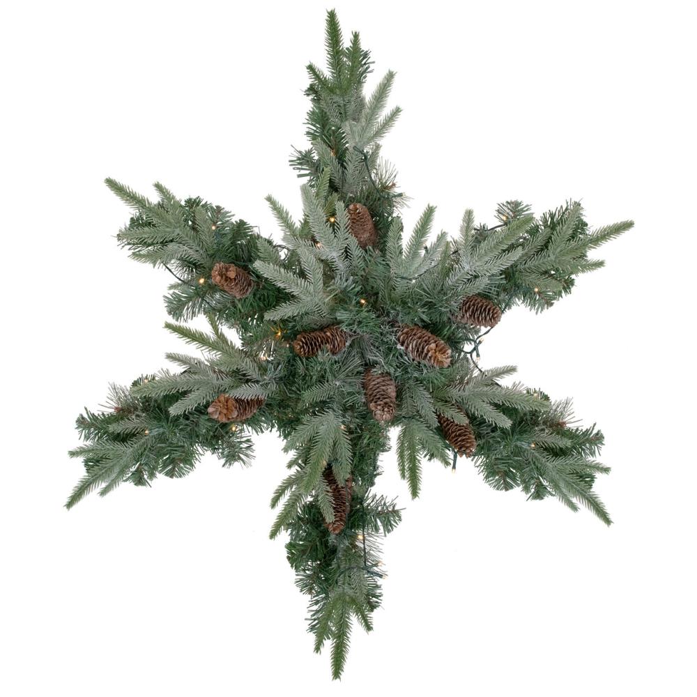 Specialty Wreaths | Pre-Lit Battery Operated Mixed Pine Christmas Snowflake Wreath – 32" – Warm White LED Lights Specialty Wreaths Specialty Wreaths