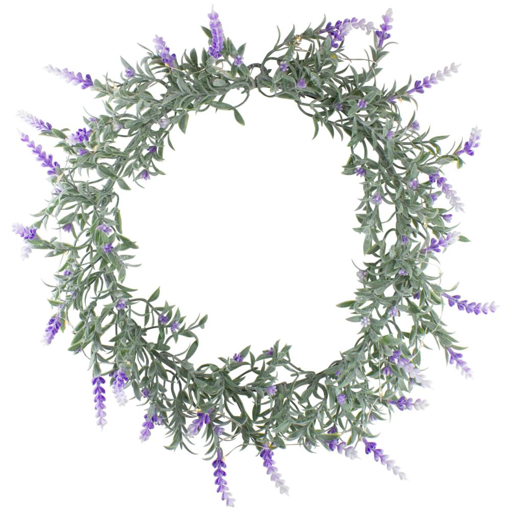 Specialty Wreaths | Pre-Lit Battery Operated Ombre Lavender Spring Wreath – 16" – White LED Lights Pre-Lit Wreaths Pre-Lit Wreaths