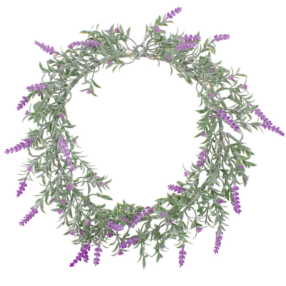 Specialty Wreaths | Pre-Lit Battery Operated Pink Lavender Spring Wreath- 16" – White LED Lights Pre-Lit Wreaths Pre-Lit Wreaths